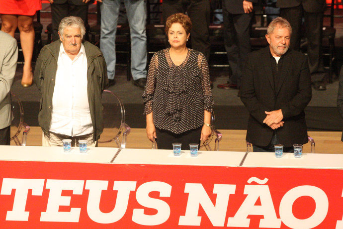 Presidente do Uruguai, Pepe Mujica, Dilma Rousseff e o ex- presidente Lula participam da comemoração aos 35 anos do PT em Belo Horizonte (MG)