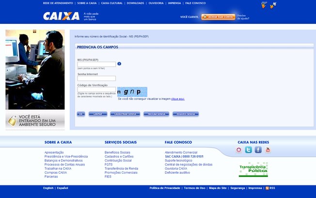 Página da Caixa para consultar o saldo do adono salarial do PIS