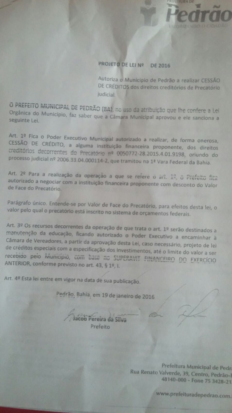 PROJETO DE LEI PEDRÃO 1