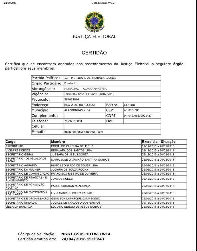 PT COMISSÃO PROVISÓRIA