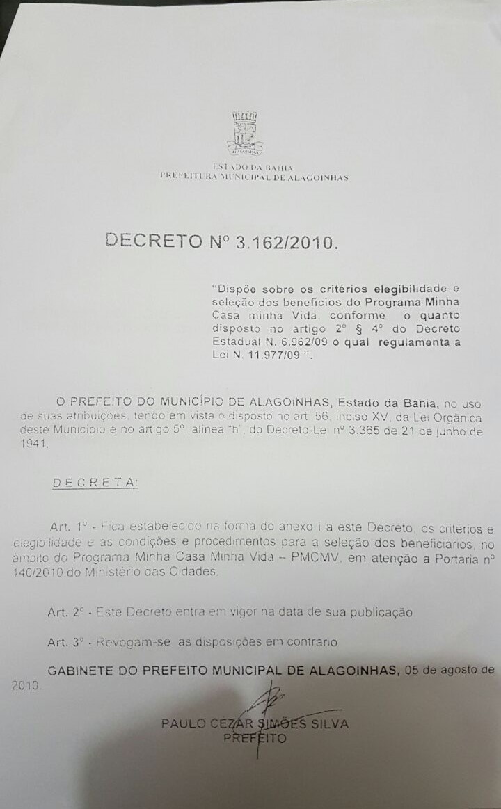 DECRETO BOLSA FAMÍLIA ALAGOINHAS